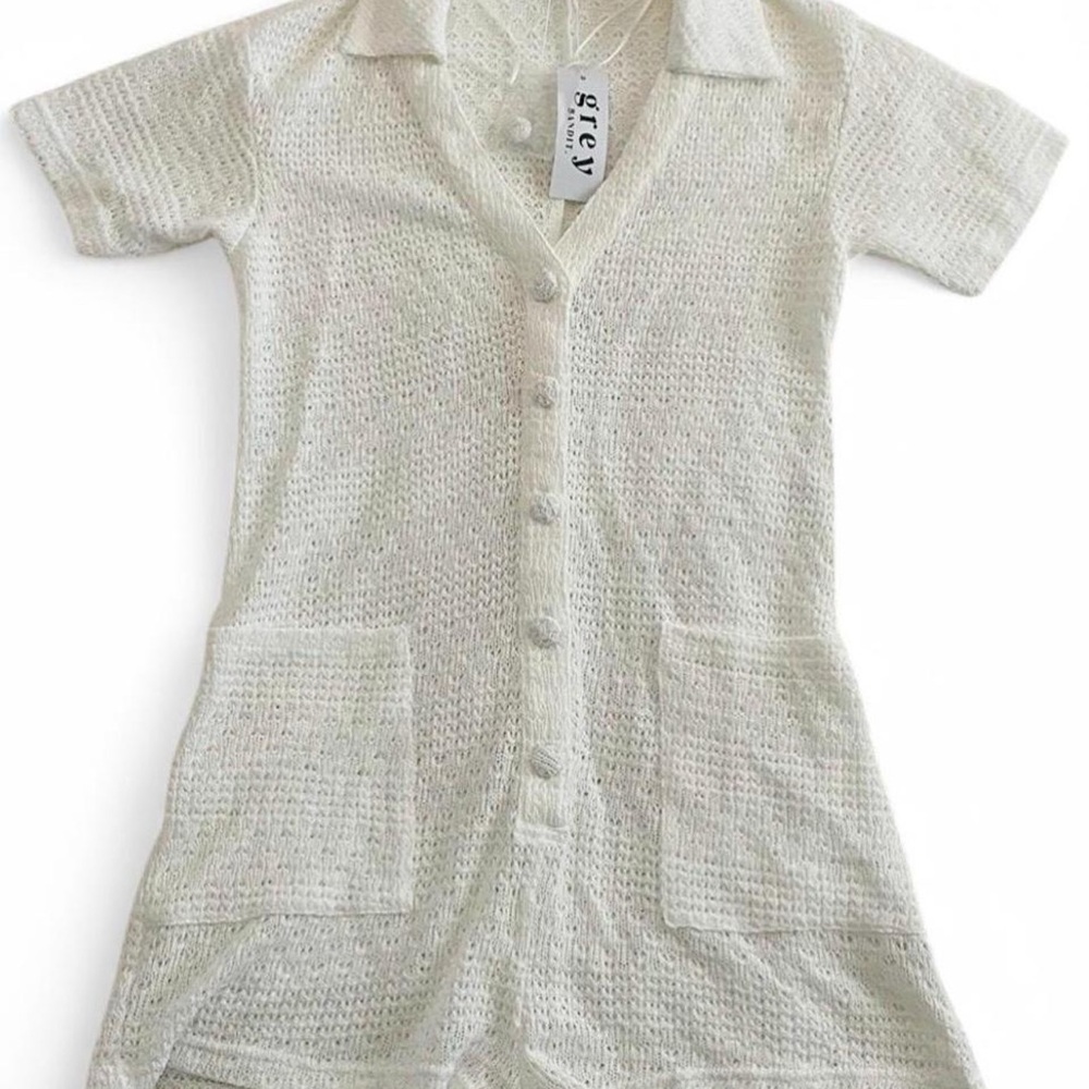 White Knit Button-Up Dress